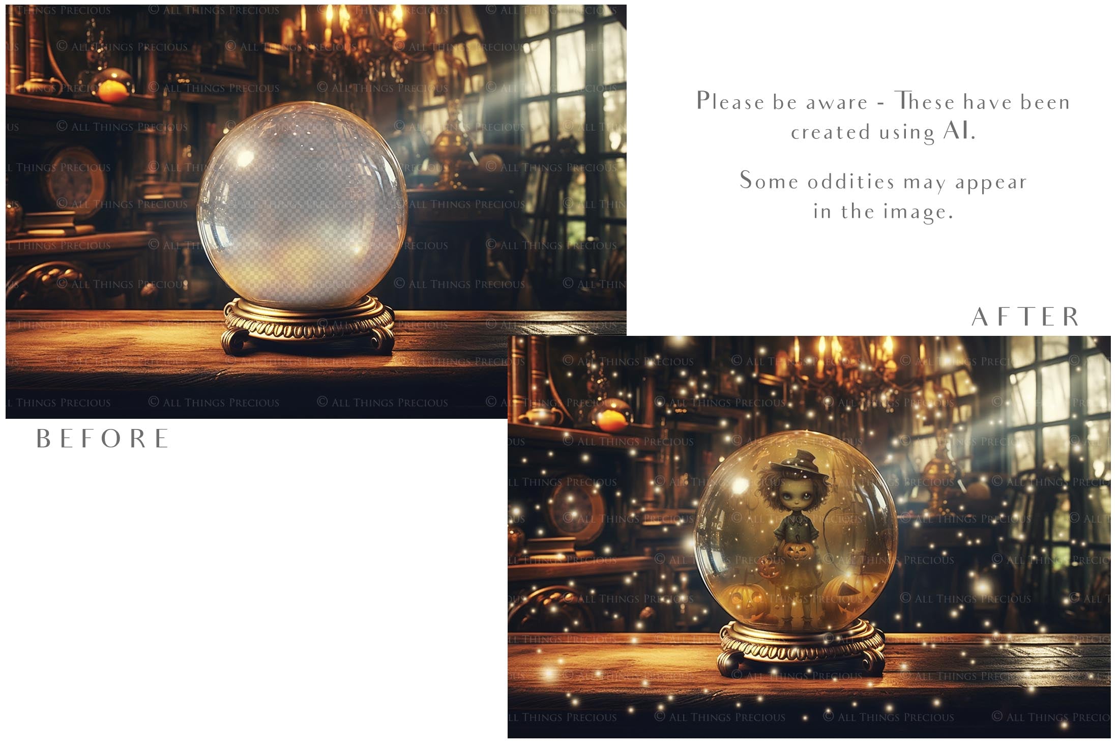 Magical Halloween Template Background. Snow globe with overlays. Add a photo to the digital background. Glass Effect Ornament bauble. Jpeg and Png copies. With magic overlays included. High resolution, quality files for photography, scrapbooking. ATP Textures.